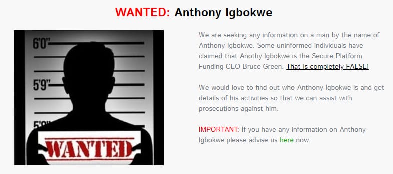 Anthony Igbokwe Wanted